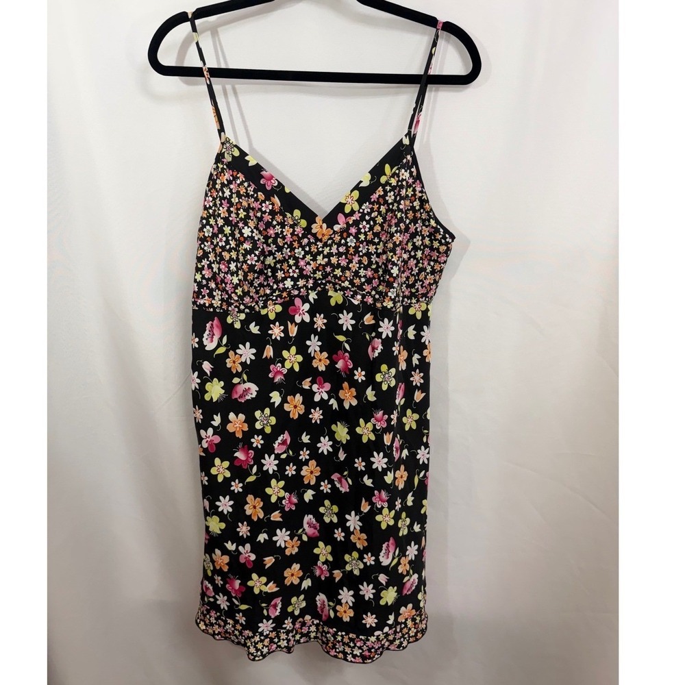 Womens Black Floral Spaghetti Strap Babydoll Lingerie Nightie XL Coquette‎